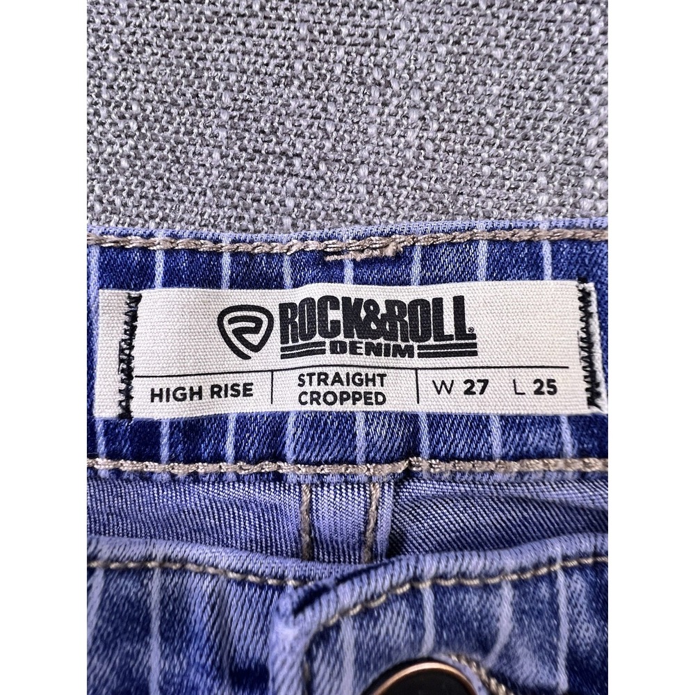 Rock & Roll‎ Jeans Women's 27x25 Straight Cropped Blue Pinstriped Stretch NWT - Picture 6 of 15